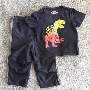 OshKosh Blue Track Pants + Dinosaur Graphic T- Shirt - Toddler Boy Outfit 18 Mos